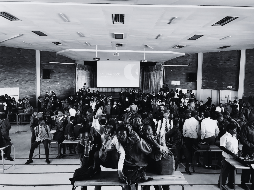 A full school hall of learners at an EduReach360 assembly